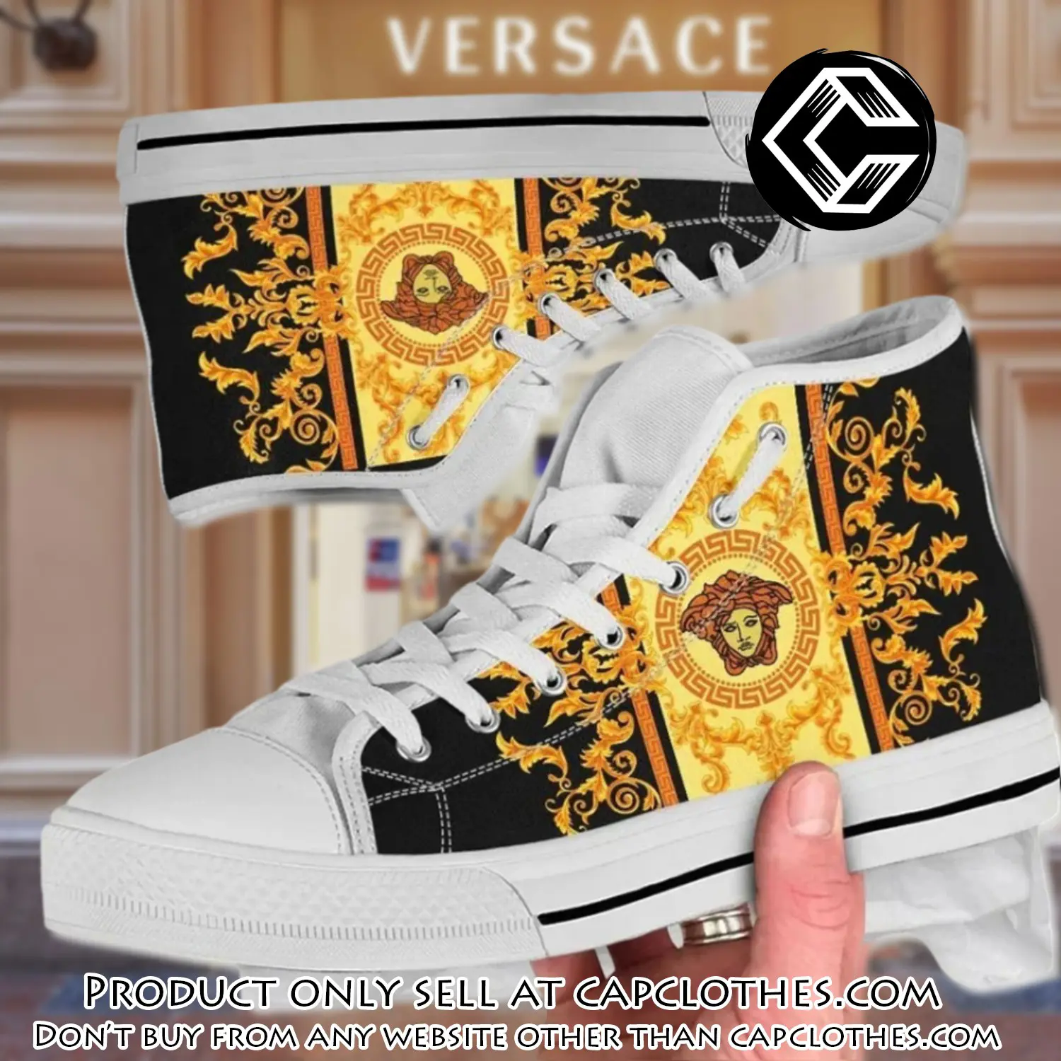 Versace medusa gold high top canvas shoes luxury brand gifts for men women cc4657777